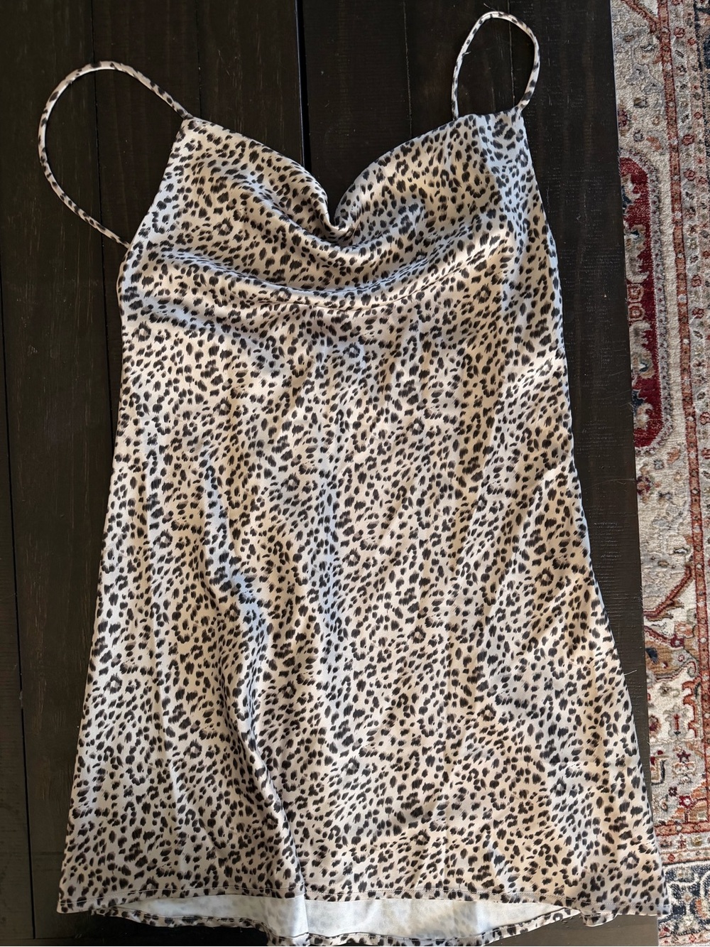 Polly Leopard Print Satin Cowl Neck Open Back Mini Dress Size 4